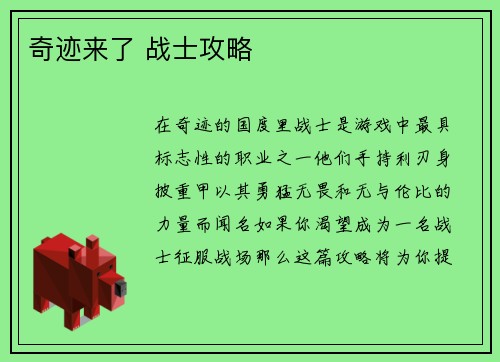 奇迹来了 战士攻略